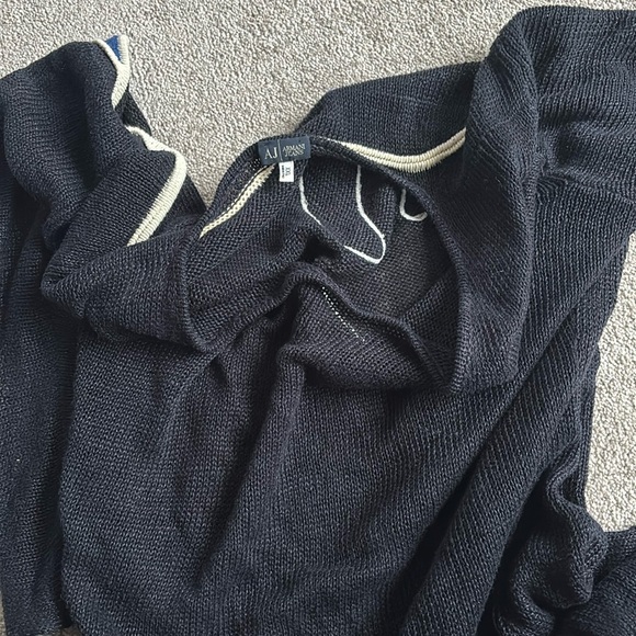 Armani Jeans Navy black contrast Futuristic Linen Mesh long sleeve Sweater XXL - Picture 10 of 15